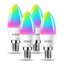 LVWIT E14 Smart Bulb,Alexa Light Bulbs,C37 RGB Smart Candle Bulbs,470Lm,4.9W Replace 40 Watt Screw Smart Bulb Work with Alexa,Echo and Google Assistan