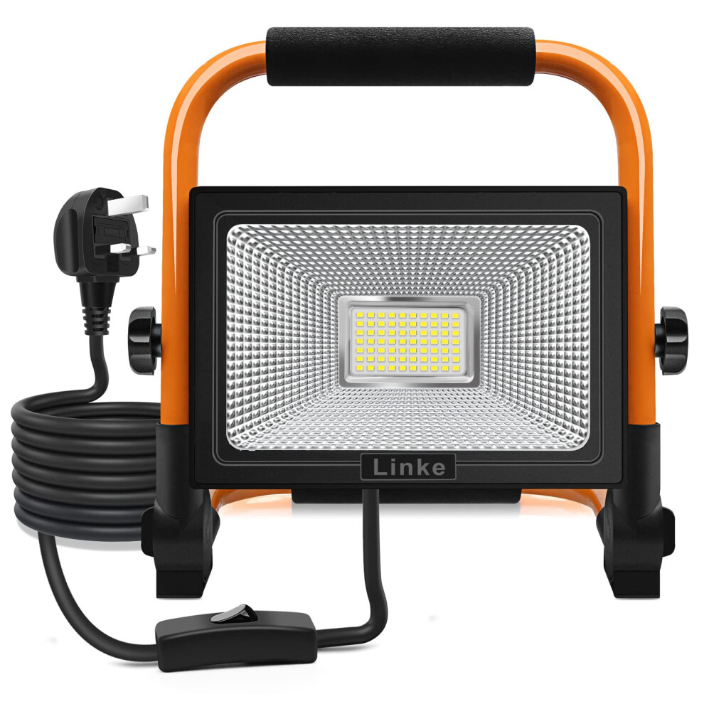 Linke 60W Led Work Light 5200Lm Job Site Portable Plug-In Floodlight Super Bright Construction Lights Ip66 Waterproof Outdoor Mains Powered 6500K Col 30756823