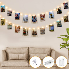 Kolpop 50LED Photo Clip String Lights, 5M Photo Peg Fairy Lights Indoor with 30 Clips Battery Powered Cooper Wire Hanging String Photo Display for