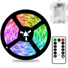 CCILAND 3m Battery Powered LED Strip Lights with Remote Control, Waterproof Flexible Adhesive Strip Lighting Indoor & Outdoor for TV, Desk, Table, Ga