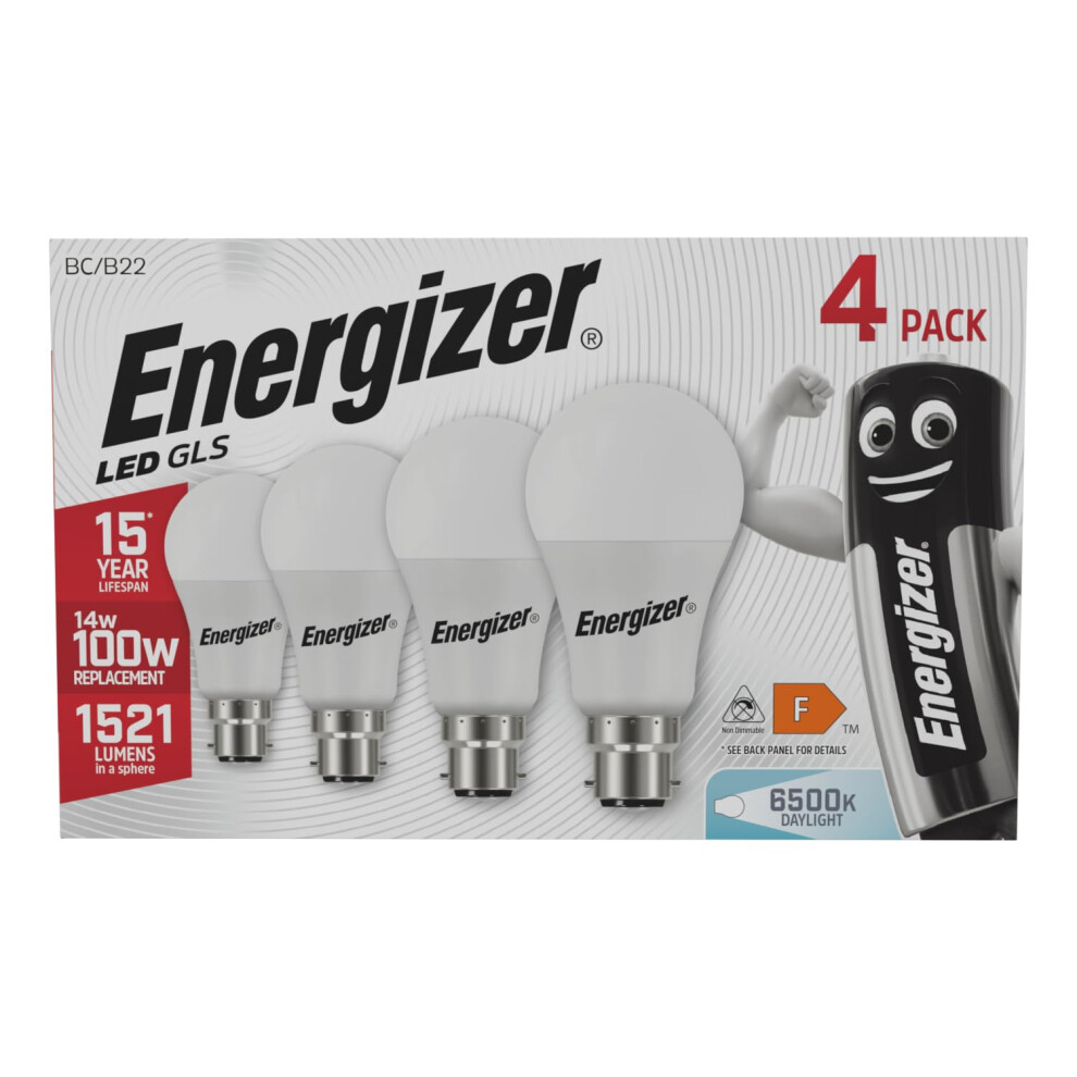 Energizer 100W Equivalent Bayonet Bulb - 6500K / Day Bc/ B22 Led Bulb. Pack Of 4. Very Bright 1521Lm Light