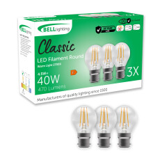BELL Lighting B22 Bayonet Non Non Dimmable Filament Light Bulb LED Golf Ball 3 Pack | Warm White 2700K | 470 Lumen 4.5 W | Energy Saving Round LED Li