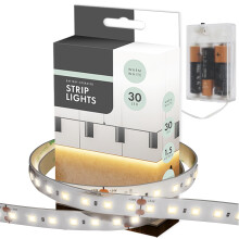1.5m AA Battery Operated Indoor Warm White LED Strip Lights, Ideal for Under Shelf Lighting, Cupboards, Wardrobes, Behind TV, Above Mirror, Cars, Mot