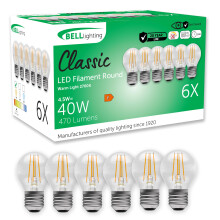 BELL Lighting E27 Edison Screw Cap Non Dimmable Filament Light Bulb LED Golf Ball 6 Pack | Warm White 2700K | 470 Lumen 4.5 W | Energy Saving Round L