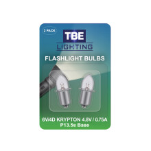 TBE LIGHTING Replacement Torch Bulb 2D 4.8 Volt, 0.75A Bayonet Base P13.5 Krypton Bulbs, Pack of 2 Energy efficient Flashlight Krypton Bulbs to fit a