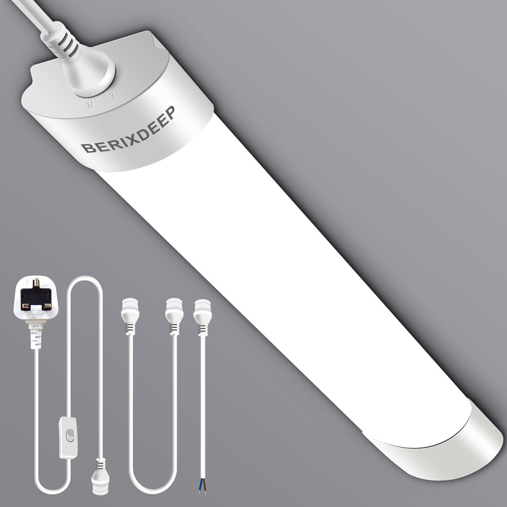 Berixdeep 1.3Ft Led Batten 6500K Day, Linkable Plug In Strip For Garage, Workshop, Office, Wall, Kitchen, Shed, Ip65 Plug In Ceiling Light 71046280
