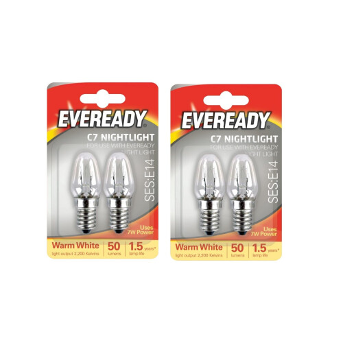 Eveready 4 E14 Replacement Night Light Bulbs 7W E14 Screw Cap Small Edison Warm White