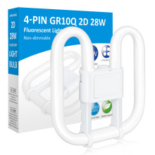GR10q 4-Pin Bulb 28W 3500K Warm White, 2D Square CFL Compact Fluorescent 4 Pin Light Bulb, GR10q DD Flat Butterfly Bulb for Flush Ceiling Light, 4 pi