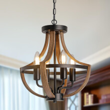 SEEBLEN Farmhouse Chandelier,Vintage 4-Light Hanging Pendant Light Height Adjustable,Rustic Metal Ceiling Light in Faux Wood Grain Color for Dining