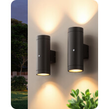 EDISHINE Dusk to Dawn Outdoor Wall Lights, Up Down Lantern Porch Light, IP44 Aluminum Matte Black, Indoor Wall Sconce with Clear Tempered Glass Shade