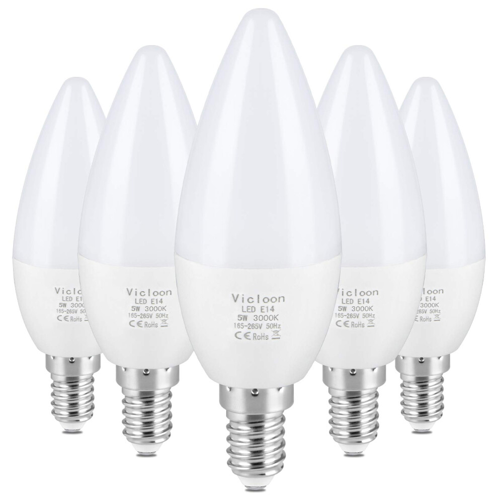Vicloon E14 Led Candle Bulbs, 5 Pcs 5.5W C37 E14 Led Bulbs, 40W Incandescent Equivalent, Warm 3000K, 500Lm, C37 Ses Small Screw Bulbs, No Dimma White 81577156