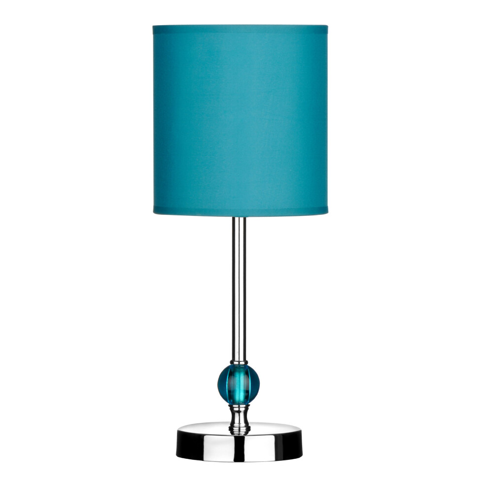 Premier Housewares Chrome Stem Table Lamp With Acrylic Ball And Fabric Shade - Teal