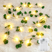 Gcstnn Ivy Fairy Lights, 2M 20LEDs Fake Vines with Lights Battery Operated with 6h Timer, IP65 Waterproof Ivy Leaf Garland Artificial String Lights f