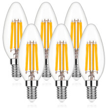Genixgreen E14 Dimmable LED Bulb,Candle Bulb Small Screw 60W-80W Equivalent, SES 6.5W LED Filament Light Bulb, Warm White 2700K,806LM,Decorative Ligh