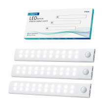 Forepin Under Cabinet Kitchen Lights, 3 Pack 40 LED Motion Sensor Cupboard Lights with Magnetic Strip, 20cm USB Rechargeable 3 Color Temperature Dimm