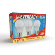 Eveready E27 Screw Bulb - Warm White LED Bulb for Ceiling Lights & Lamps - Long Lasting & Energy Saving 3000k 806 Lumen 60w Equivalent - Pack of 3