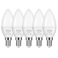 OUKAJO E14 LED Light Bulb,Small Edision Screw (SES) Candle, Energy Saving Light Bulb,5W(Equivalent to 40W) Warm White 3000K 450lm,5 Count (Pack of 1)