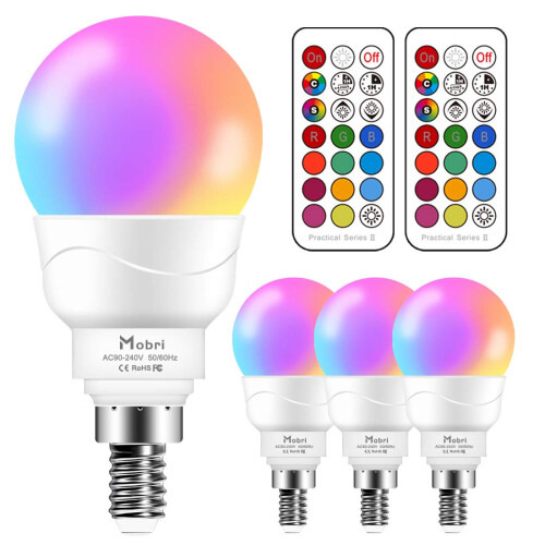 Mobri E14 LED Light Bulb,5W Colour Changing Light Bulb with Remote Control, Memory & Timing Function,60W Equivalent SES Small Edison Screw Golf Ball