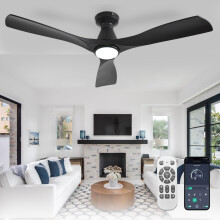 Depuley 52-Inch Ceiling Fans with Lights: Black 3 Blade Flush Mount Low Profile Ceiling Fan for Bedroom - Dimmable Outdoor Quiet DC Motor Fan with Re
