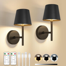 Dehobo Rechargeable Wall Lights Set of 2, Battery Operated Wall Lights Dimmable 3 Colors with Remote, 5200mAh Metal LED Wireless Wall Lamps for Bedroo