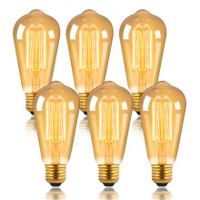 6 Pack Dimmable ST64 Vintage Edison Bulb, E27 Screw Filament Bulb Amber Warm White 2700K, Squirrel Cage Shaped Filament Bulb, Suitable for Bedroom, C