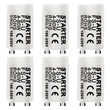 Starkvista Fluorescent Tube Starter 6-Pack, Comprehensive Starter for Fluorescent Light, Efficient 4-80W, 198-250V, Robust Fluorescent Light Starter