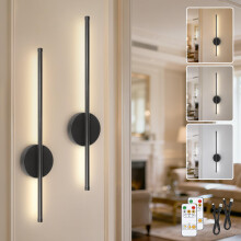 TaoFiaCo Black Rechargeable Wall Lights with Remote Control - 60CM Modern Battery Operated Wall Lights Indoor for Living Room Bedroom - 3 Color Tempe
