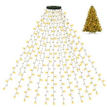 Ollny Christmas Tree Lights, 2.5m x 10 Strands 250 LEDs Outdoor Xmas Lights with Ring, Indoor Waterfall Fairy String Light USB Plug in, Warm White Wa