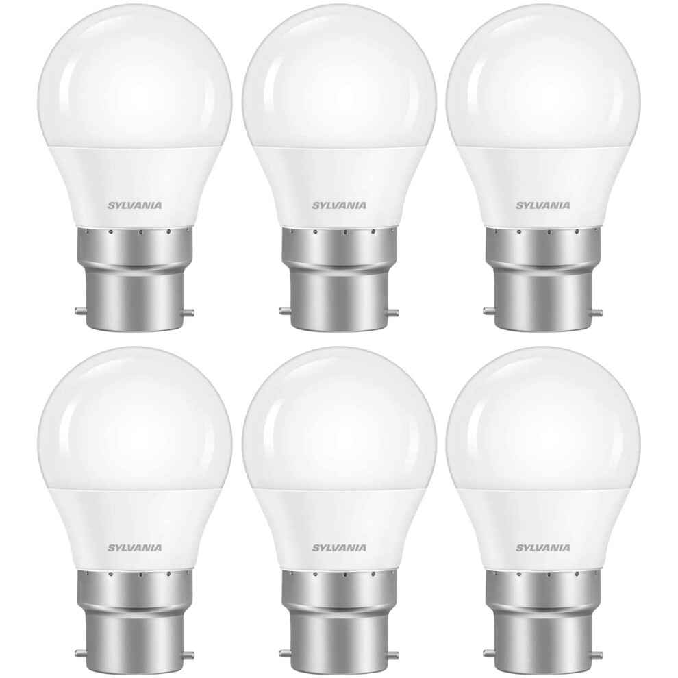 Sylvania G45 Mini Globe Frosted Led Bulb, B22, 5W, 470 Lumens, Warm 2700K - 6 Pack Light/White