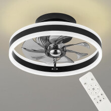 RIYNFO LED Ceiling Fans with Lights Remote,Reversible Bladeless Modern Ceiling Fan Lights Flush Mount 16 inch 6 Speeds 3 Color Dimmable Black Ceiling