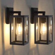BRIMMEL Outdoor Wall Lights Black Wall Lantern Porch Light, Aluminum Exterior Wall Lanterns with Clear Glass Shade Anti-Rust Outdoor Wall Sconce Light