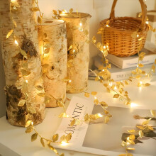 Garnirise Fairy Lights Battery Operated Indoor Ivy Gold Garland Lights Light Up Garland Christmas Table Lights Warm White Micro LED Leaf Fairy Lights