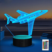 OkiyiD Airplane Night Light, Airplane Gifts for Boys, 3D Illusion Lamp with 16 Colors Remote and Touch Control, Plane Decor for Kids Room, Girls Birt