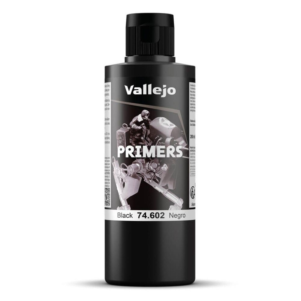 Vallejo Surface Primer, Acrylic Black Primer For Airbrush, Fast-Drying, High Adhesion For Miniatures And Models, 200 Ml 33686356