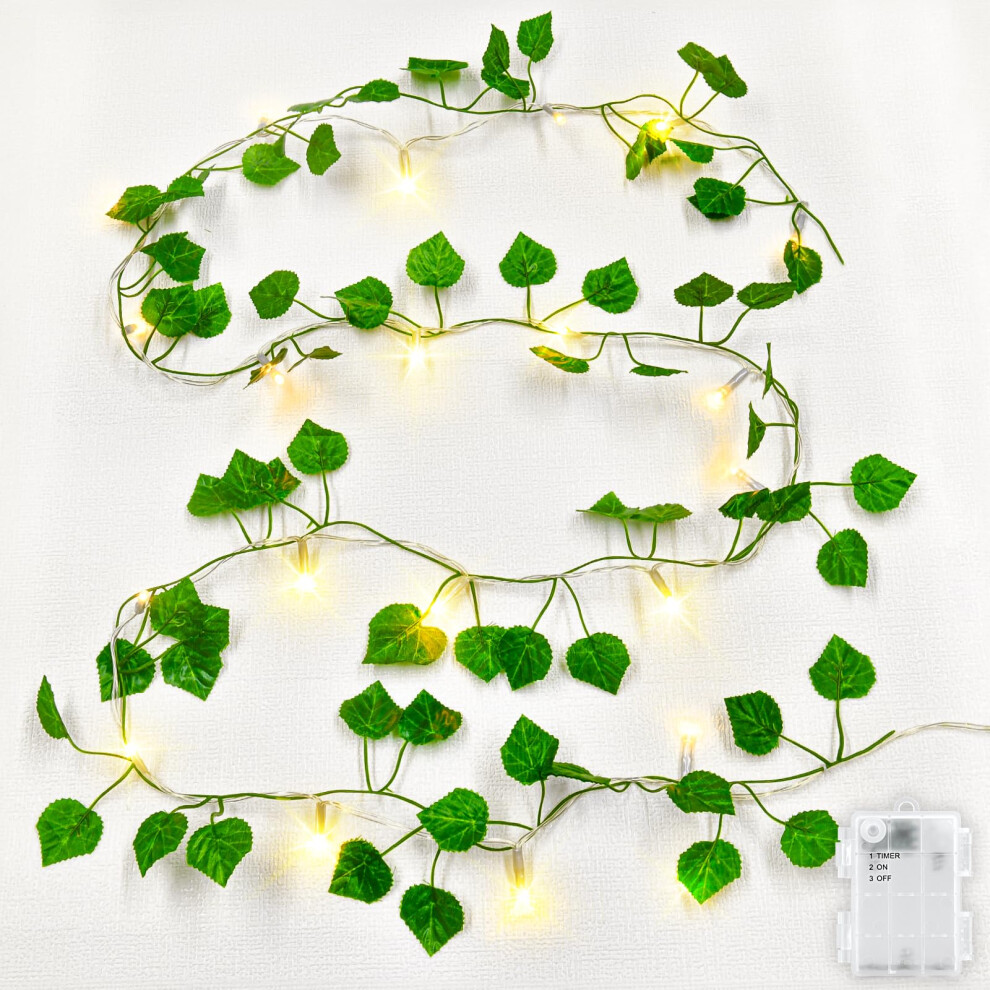 Dalugo Ivy Battery Fairy Lights, 2M 20Led Warm Battery Operated Vine Fairy Lights With 6H Timer, Ip65 Waterproof Artificial Ivy Leaf Garland Wi White 64822761