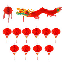 PLULON Chinese Dragon with Red Lantern 12 Pcs Chinese New Year Decorations Spring Festival 3D Dragon Garland Ceiling Hanging Paper Lanterns for 2026