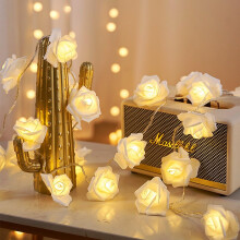 JZK 2m 6.6ft 20 LED Rose Flower String Light Battery Operated Fairy Light for Wedding, Party, Valentine's Day, Proposal, Christmas Decoration, Warm W