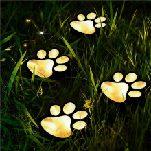 XIHXWL Solar Garden Lights Outdoor, 4 Pack Solar Powered Paw Print Lights Waterproof Pathway Stake Lights for Garden, Yard, Lawn, Patio, Walkway Deco
