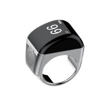 Zinc Alloy Ring+Charging Box Waterproof Digital Counter APP Controlled Display 5 Prayer Reminders Silver,18mm