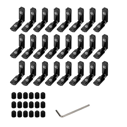 24pcs 2020 Series L-Shape Interior Inside Corner Connector Joint Bracket with Screws Black