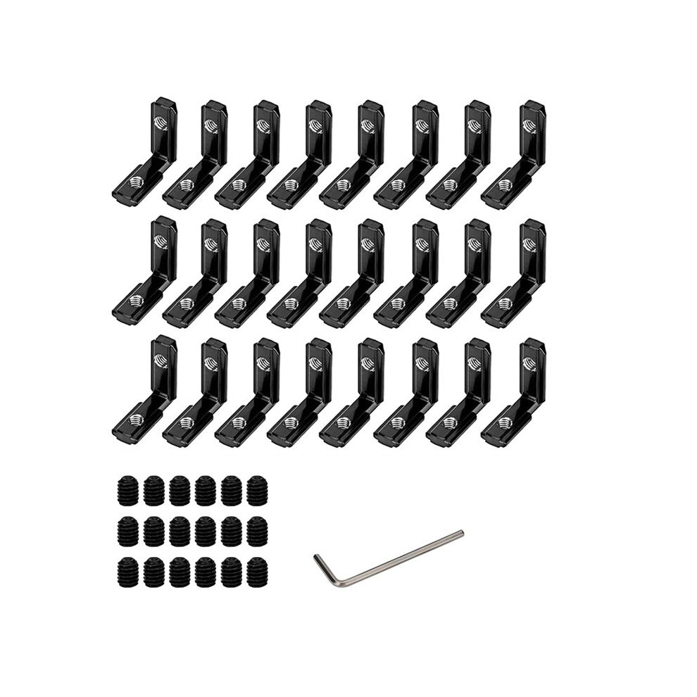 24Pcs 2020 Series L-Shape Interior Inside Corner Connector Joint Bracket With Screws Black 6032940022587