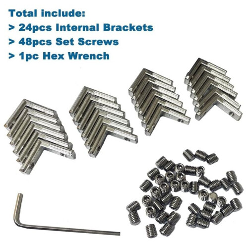24pcs 2020 Series L-Shape Interior Inside Corner Connector Joint Bracket with Screws Silver 2