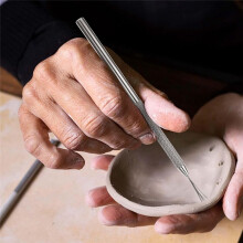 12 Pcs Steel Pottery Tools Clay Ribs Stainless Serrated Scraper with Clay Ceramic Needle and Feather-Texture Detail Tool