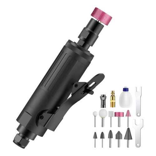 Esmerilhadeira de Matriz Reta Pneumática, Esmerilhadeira Angular Pneumática de 1/4 Polegadas, 25.000 RPM, para Retificação de Contornos, Corte,