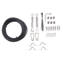 Kit per Appendere Luci A Corda per Esterni, Cavo di Sospensione In Acciaio Inossidabile (304) da 200 Piedi, Rivestimento In Vinile Nero, Fibbia