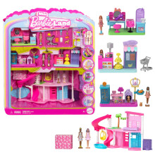 Barbie Mini Barbie Land DreamHouse & 3 Playsets with 4 1.5-Inch Dolls, Doll House Furniture & Accessories, Includes Pet Boutique, Hair Salon, & Super