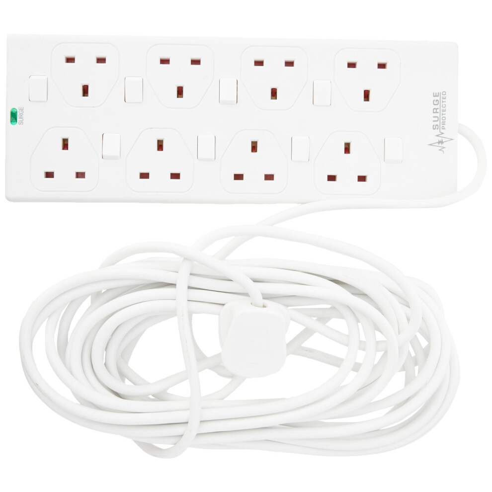 Pro Elec 8 Gang 10M Individually Switched And Surge Protected In White 96299937