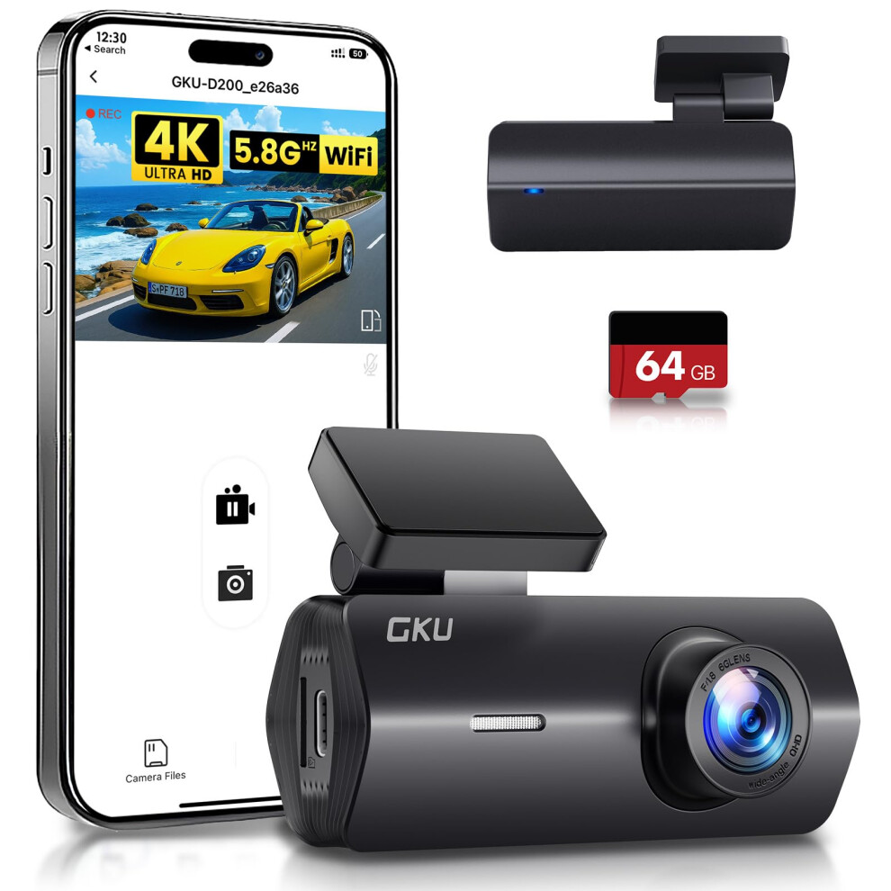 Gku 4K Dash Cam,Dash Cam Front With Uhd 2160P, 5.8Ghz Wifi Dashcam,24H Parking Monitor,Night Vision,Wdr,170 Wide Angle,Loop Recording,G-Sensor,Dashc 34666241