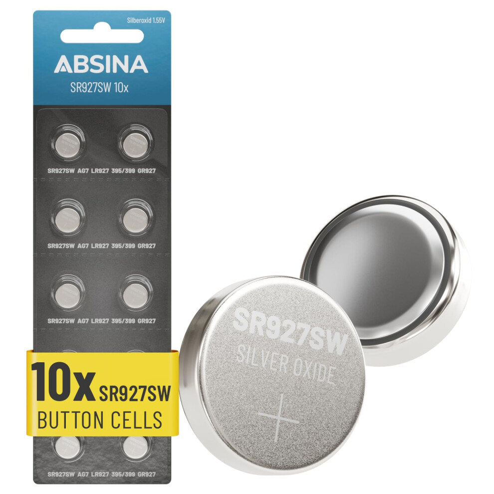 Absina Sr927sw Watch Battery 1.55V Oxide Pack Of 10-395 Watch Battery 399 / Ag7 - Leakproof & Long-Lasting Lr927 Button Cell Batteries Silver 5006862889741