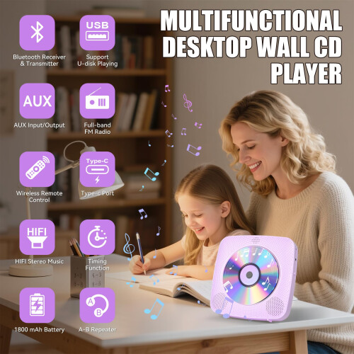 Gueray Desktop CD Player Bluetooth CD Players with 1